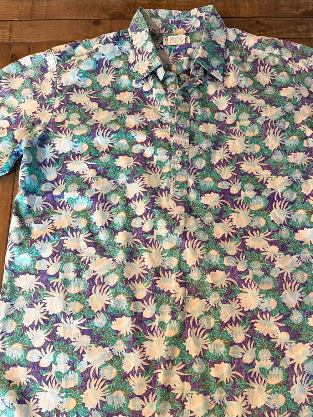 Casual Floral Button-Down Shirt in Purple & Teal
